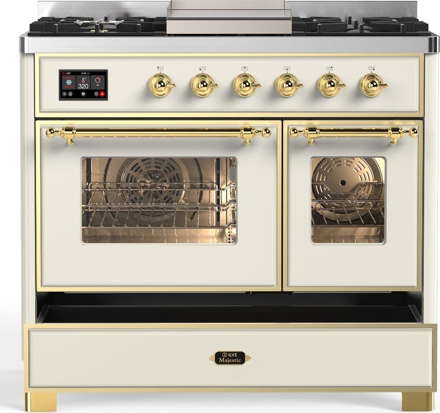Ilve UMD40FNR3AWGLP Antique White With Brass Trim, Liquid Propane