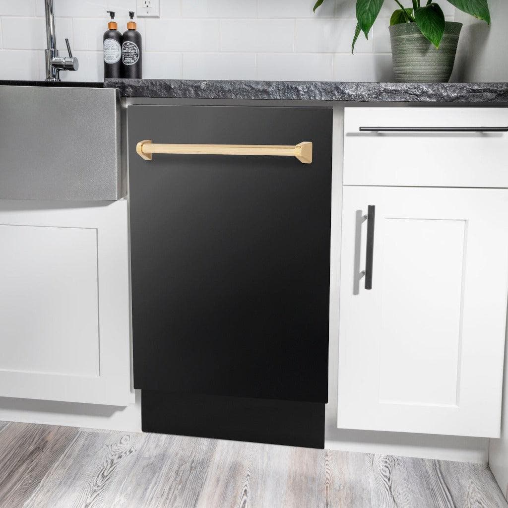 Zline DWVZBS18G Black Stainless Steel With Polished Gold Handle