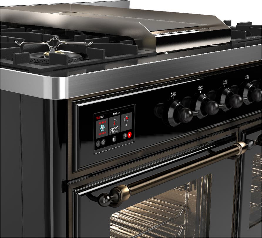 Ilve UMD40FNR3BKBLP Glossy Black With Burnished Trim, Liquid Propane