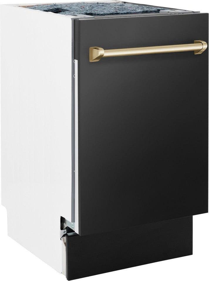 Zline DWVZBS18G Black Stainless Steel With Polished Gold Handle