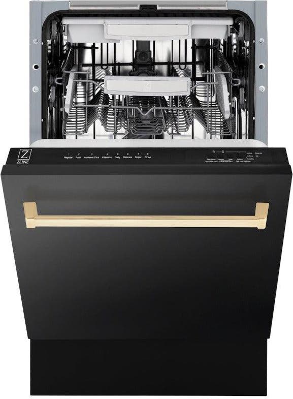 Zline DWVZBS18G Black Stainless Steel With Polished Gold Handle