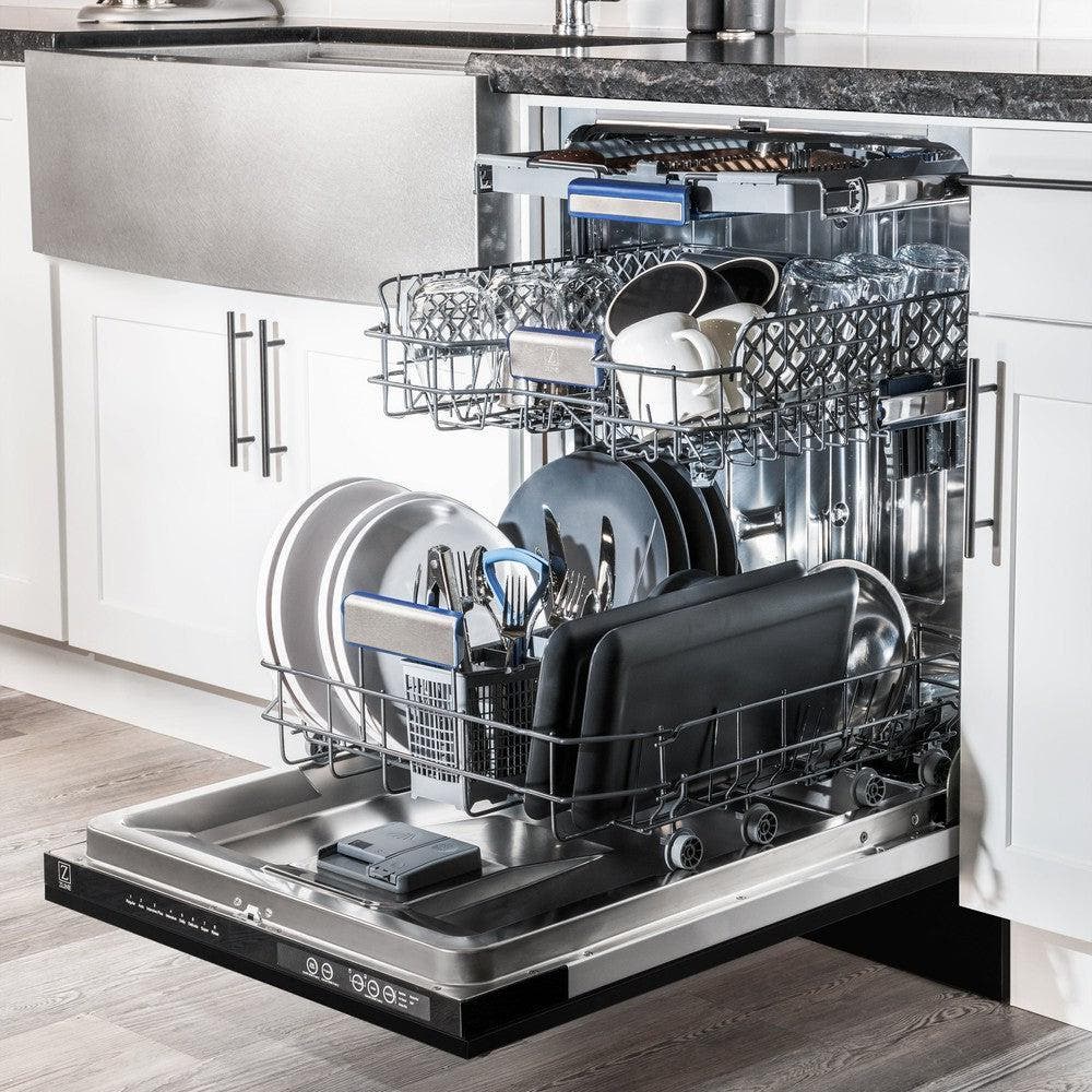 Zline DWVZBS18G Black Stainless Steel With Polished Gold Handle