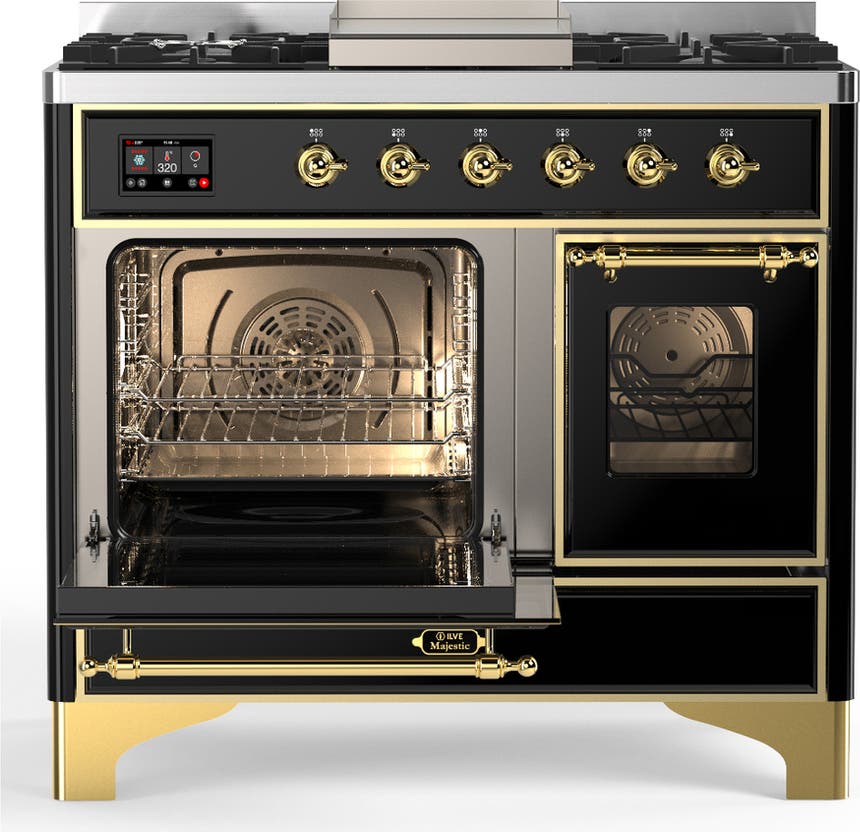Ilve UMD40FNR3BKGLP Glossy Black With Brass Trim, Liquid Propane