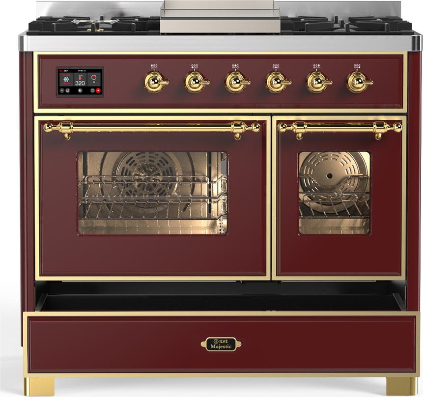 Ilve UMD40FNR3BUGLP Burgundy With Brass Trim, Liquid Propane