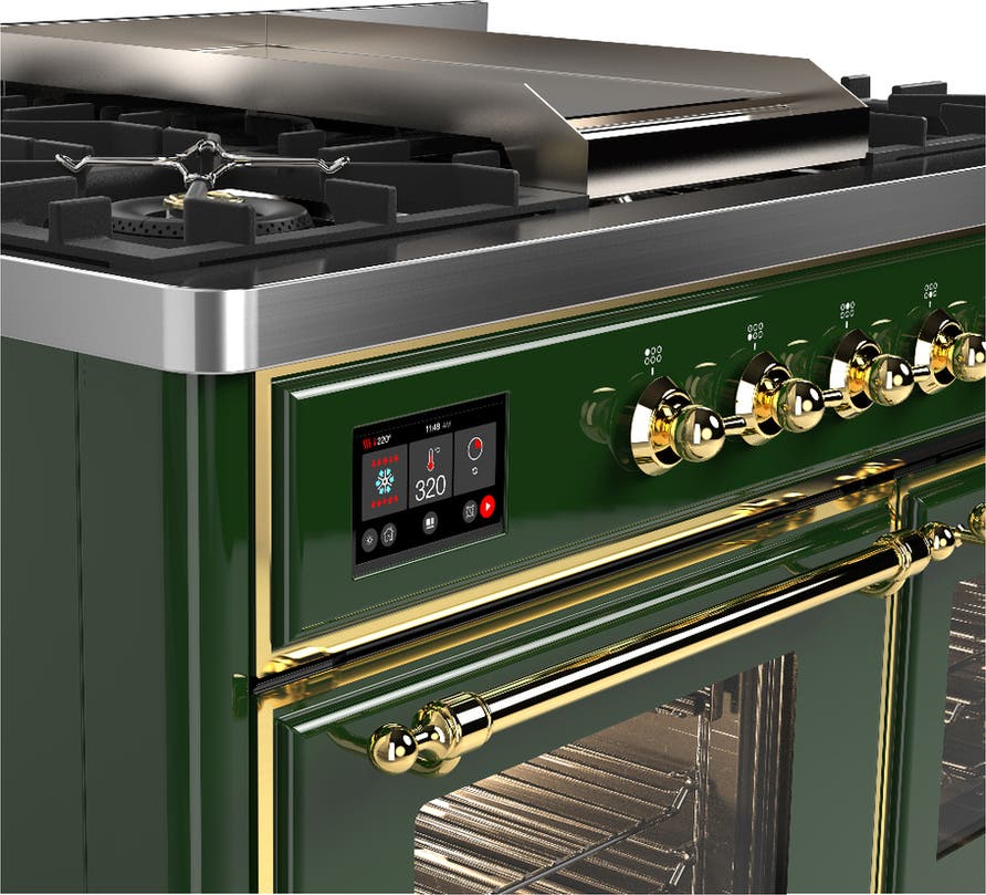Ilve UMD40FNR3EGGLP Emerald Green With Brass Trim, Liquid Propane