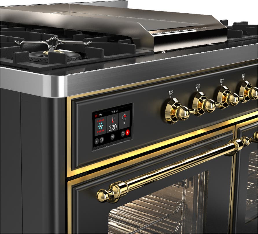 Ilve UMD40FNR3MGGLP Matte Graphite With Brass Trim, Liquid Propane