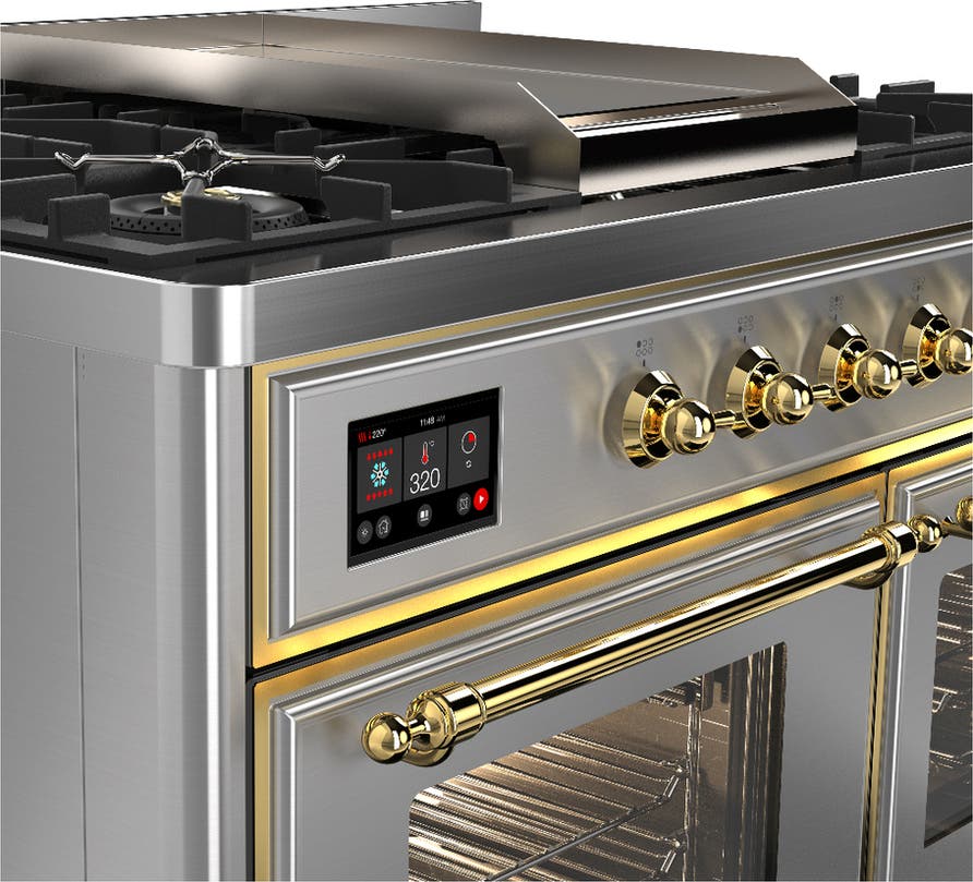 Ilve UMD40FNR3SSGLP Stainless Steel With Brass Trim, Liquid Propane