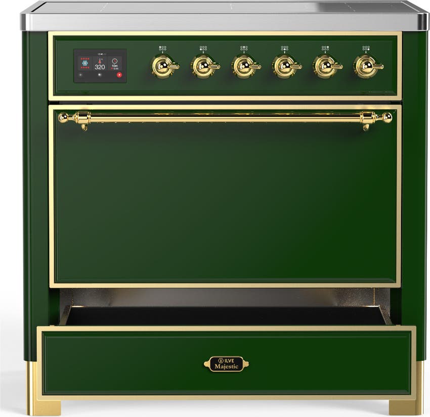 Ilve UMIB36QNR3EGG Emerald Green With Brass Trim