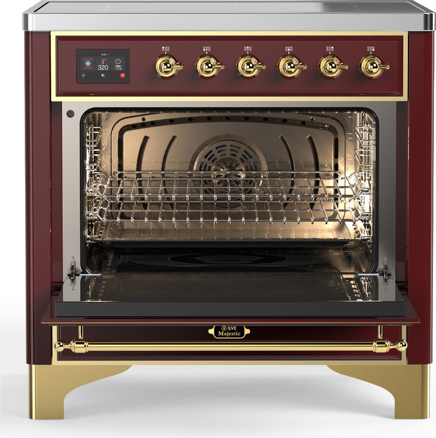 Ilve UMIB36QNR3BUG Burgundy With Brass Trim