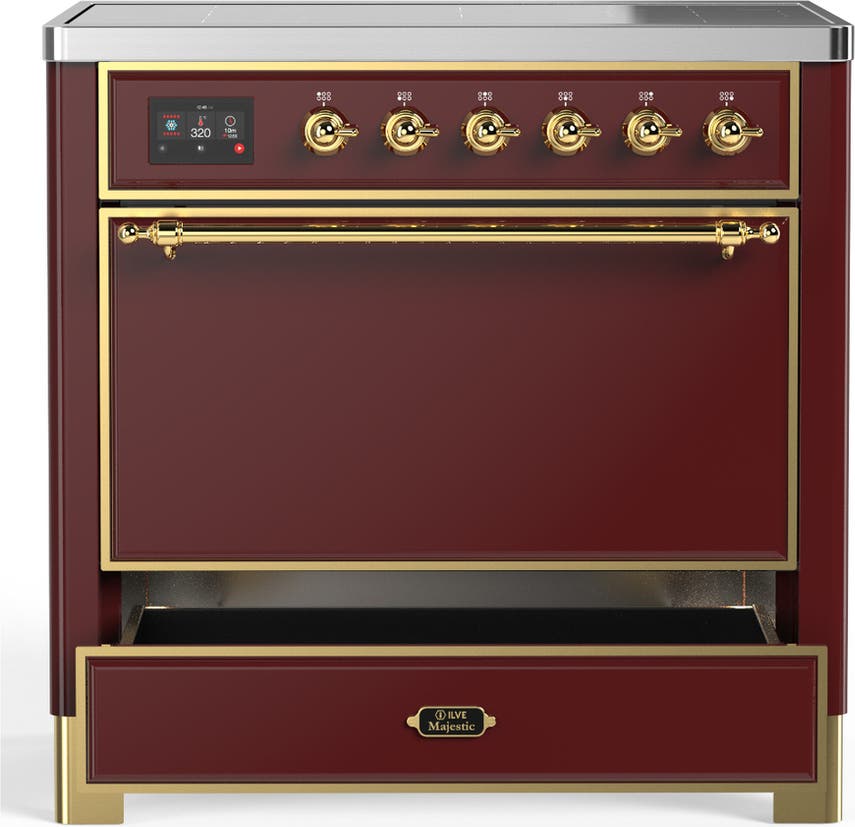 Ilve UMIB36QNR3BUG Burgundy With Brass Trim