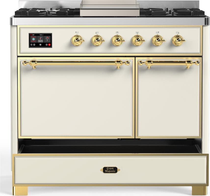 Ilve UMD40FQNR3AWGLP Antique White With Brass Trim, Liquid Propane