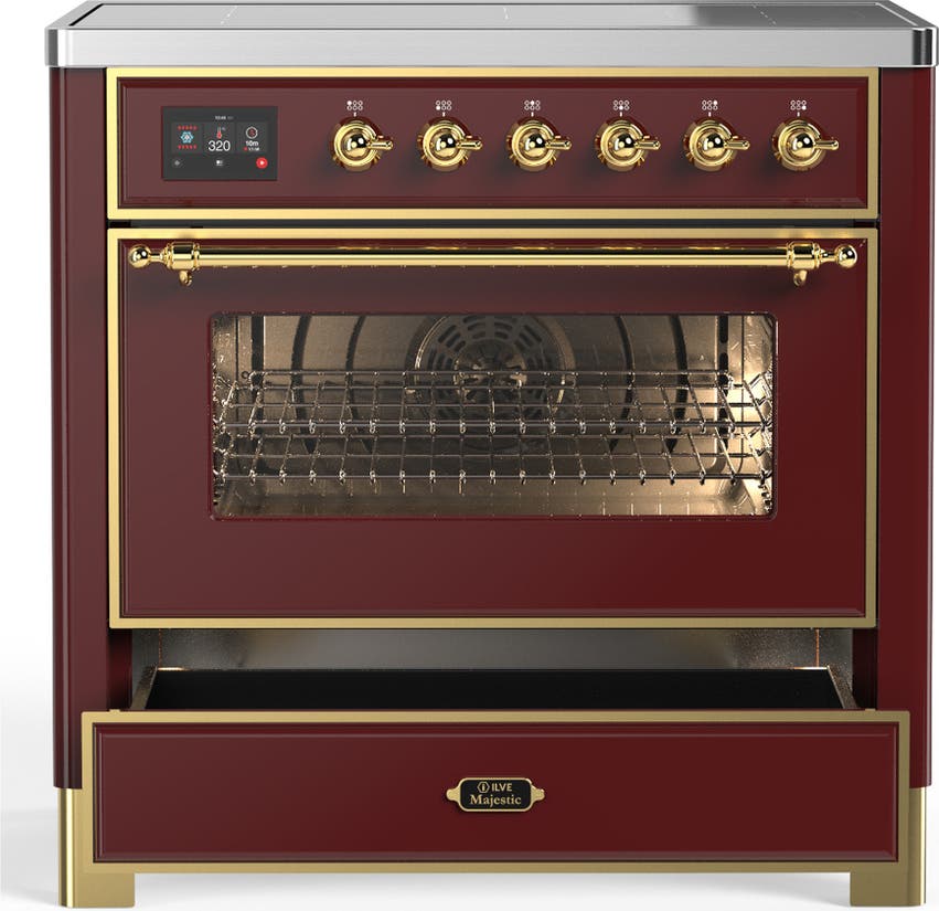Ilve UMIB36NR3BUG Burgundy With Brass Trim