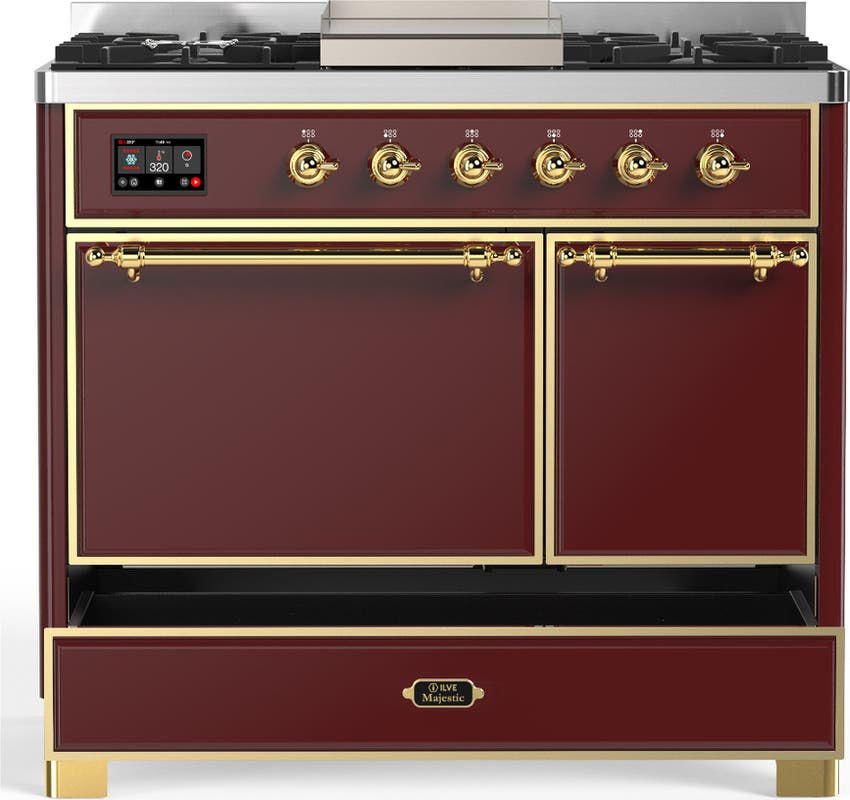 Ilve UMD40FQNR3BUG Burgundy With Brass Trim, Natural Gas