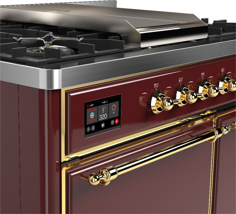 Ilve UMD40FQNR3BUG Burgundy With Brass Trim, Natural Gas