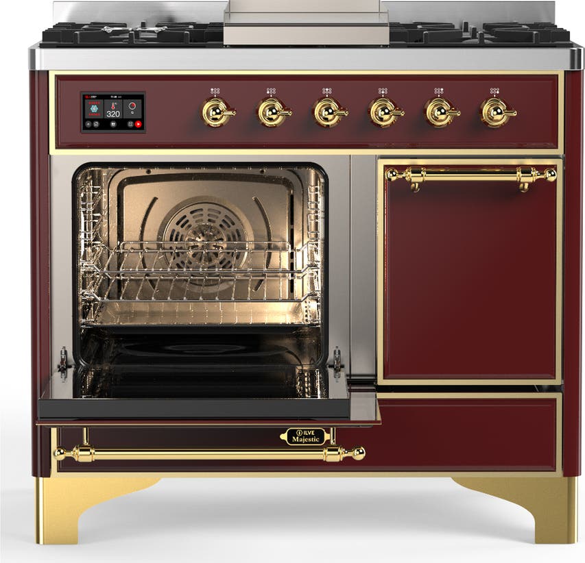 Ilve UMD40FQNR3BUGLP Burgundy With Brass Trim, Liquid Propane
