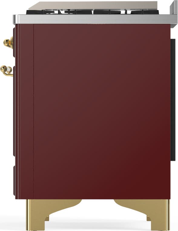Ilve UMD40FQNR3BUGLP Burgundy With Brass Trim, Liquid Propane