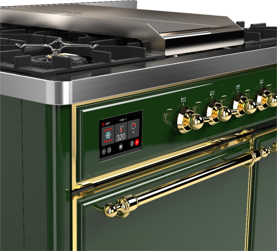 Ilve UMD40FQNR3EGGLP Emerald Green With Brass Trim, Liquid Propane