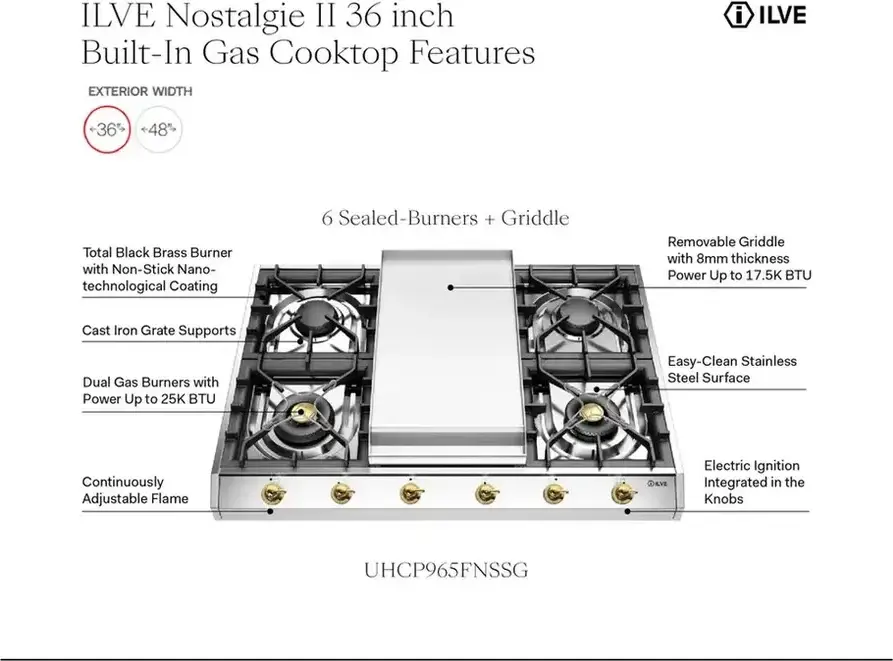 Ilve UHCP965FNSSC Stainless Steel With Copper Trim, Natural Gas