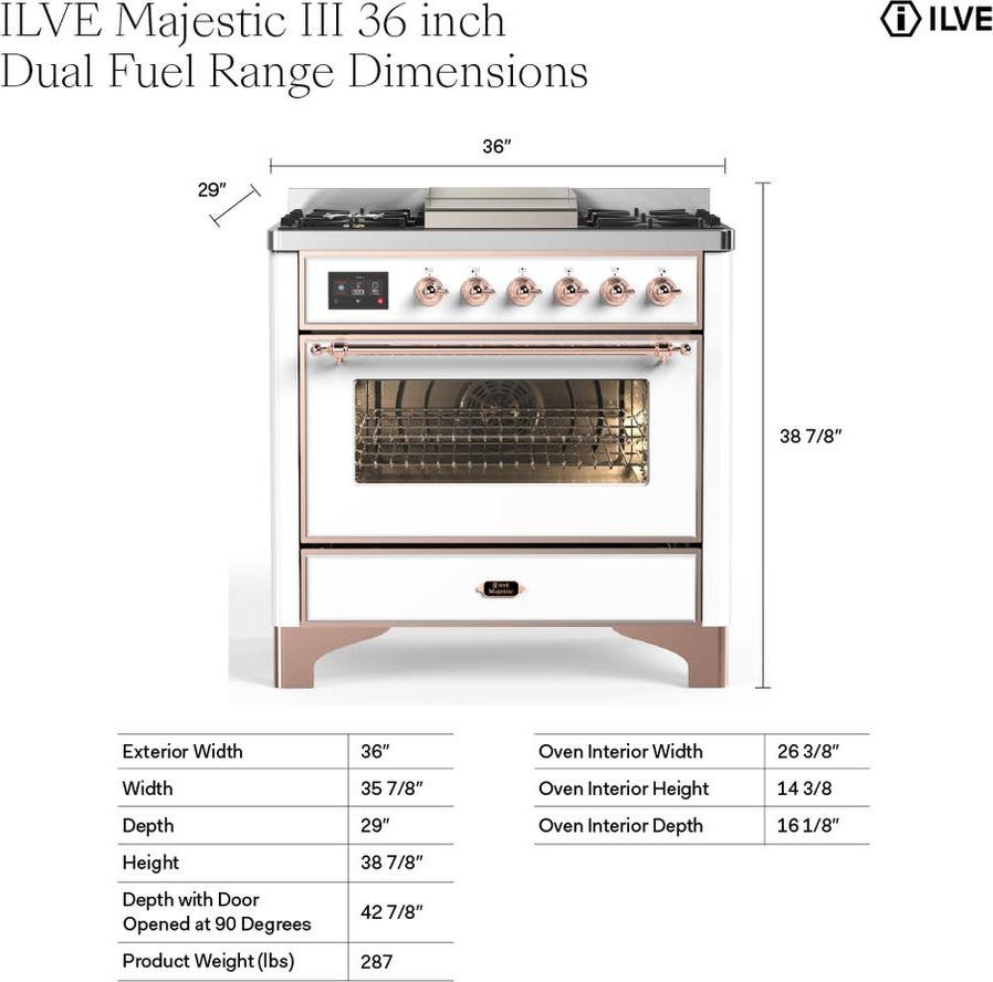 Ilve UM36FNR3SSGLP Triple Glass Door, Stainless Steel, Brass, Liquid ...