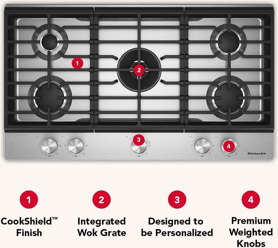 KitchenAid KCGK536SSS 36 in. Gas Cooktop Stainless Steel