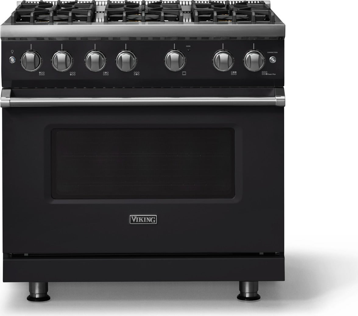 Viking VGR53646BCSBBLP 36 Inch 6 Burner Gas Range: Cast Black Cast
