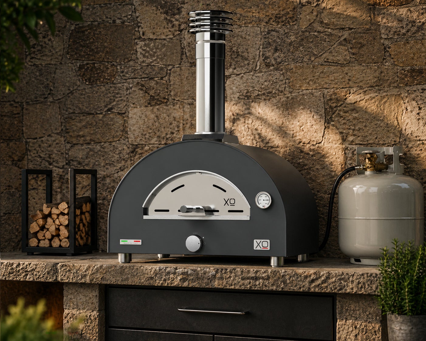 XO XOPIZZA1HCAL 24 Inch Hybrid Wood/Gas Pizza Oven: Liquid Propane