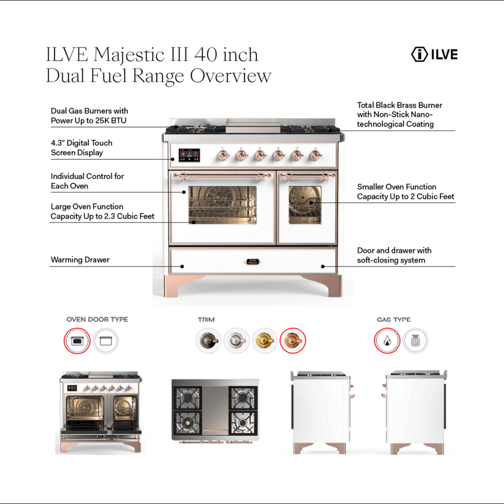 Ilve UMD40FNR3SSCLP Liquid Propane, Triple Glass Door, Stainless Steel...