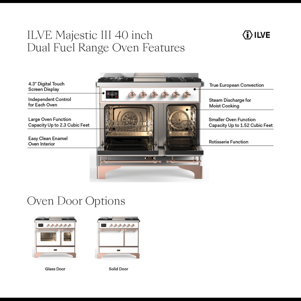 Ilve UMD40FNR3SSCLP Liquid Propane, Triple Glass Door, Stainless Steel...