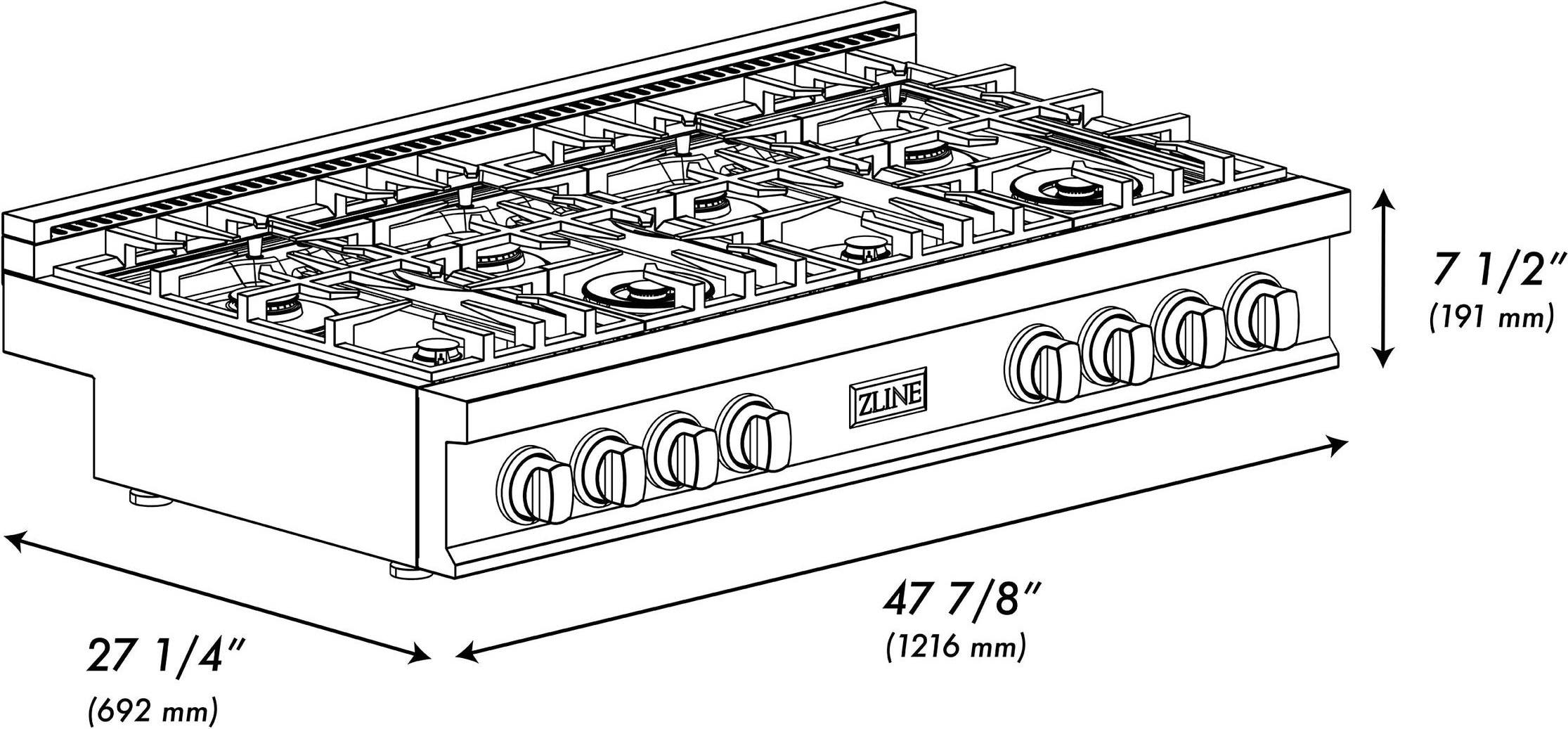Zline RTSBRGR48 Durasnow Stainless Steel With Griddle, Brass Burne...