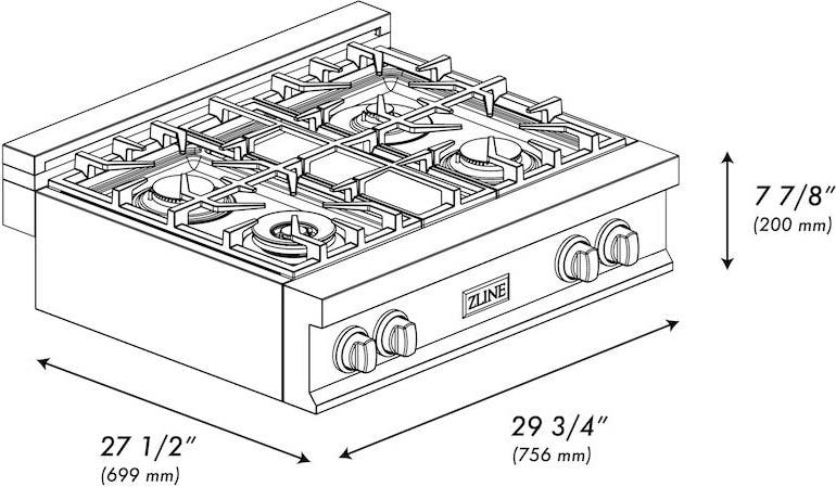 Zline RTBRGR30 Stainless Steel, Brass Burners