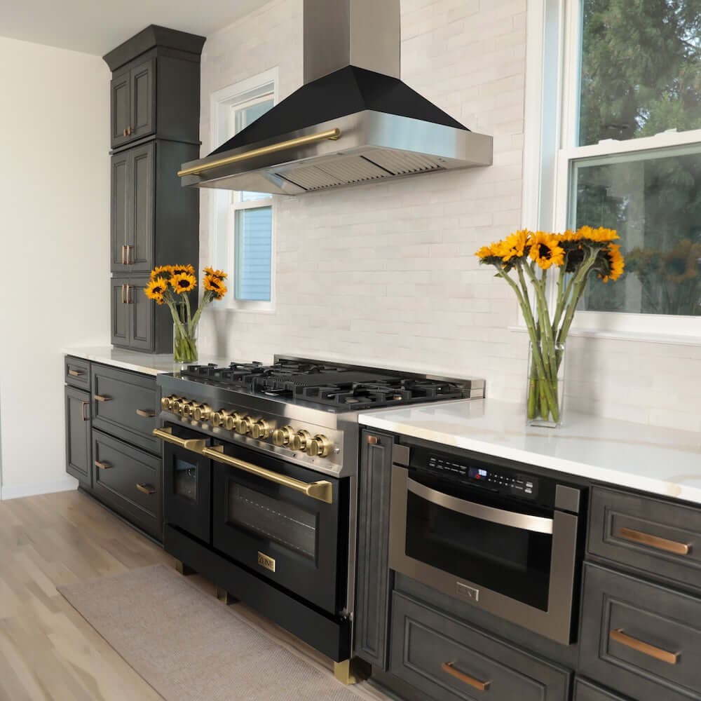 Zline RAZBLM48G Stainless Steel With Black Matte Door And Polished...