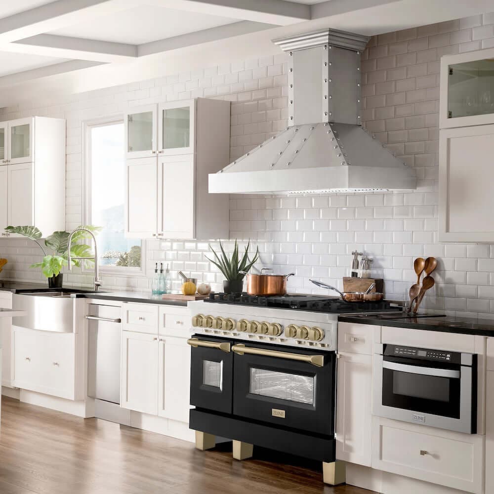 Zline RAZBLM48CB Stainless Steel With Black Matte Door And Champagn...