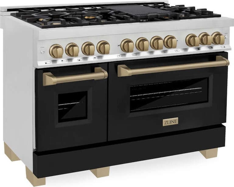 Zline RAZBLM48CB Stainless Steel With Black Matte Door And Champagn...