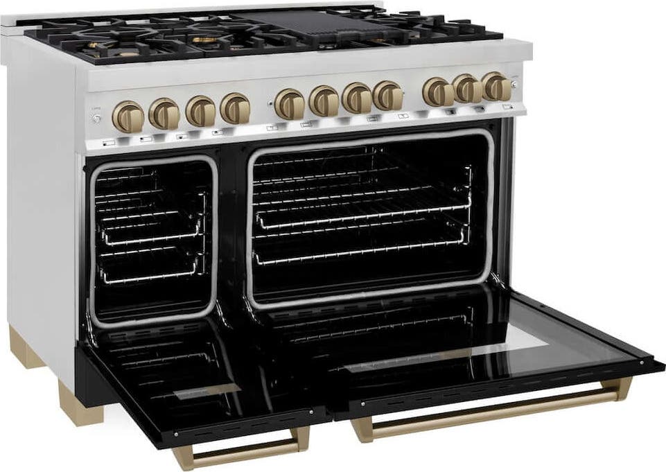 Zline RAZBLM48CB Stainless Steel With Black Matte Door And Champagn...