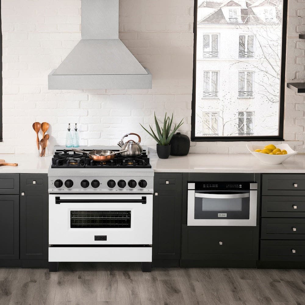 Zline RASZWM36MB Durasnow Stainless Steel with White Matte Door and...