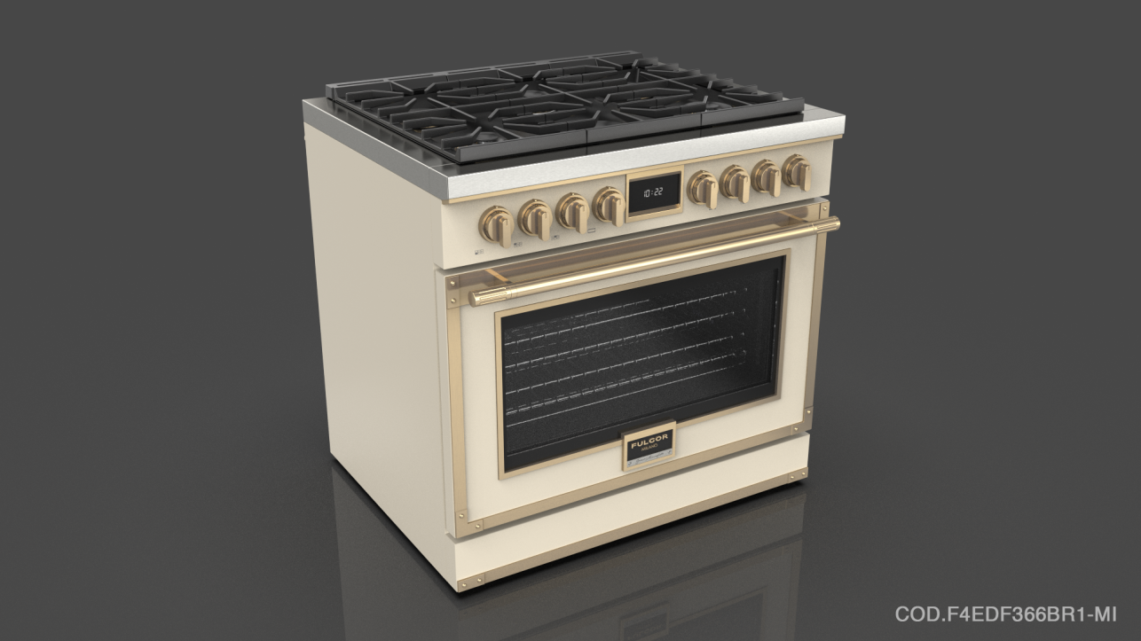 Fulgor Milano F4EDF366BR1BK Glossy Black With Brushed Brass Trim