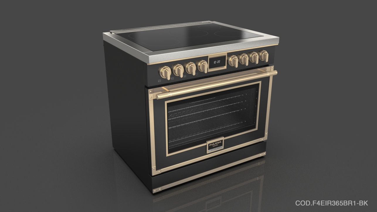 Fulgor Milano F4EIR365BR1BK Glossy Black With Brushed Brass Trim