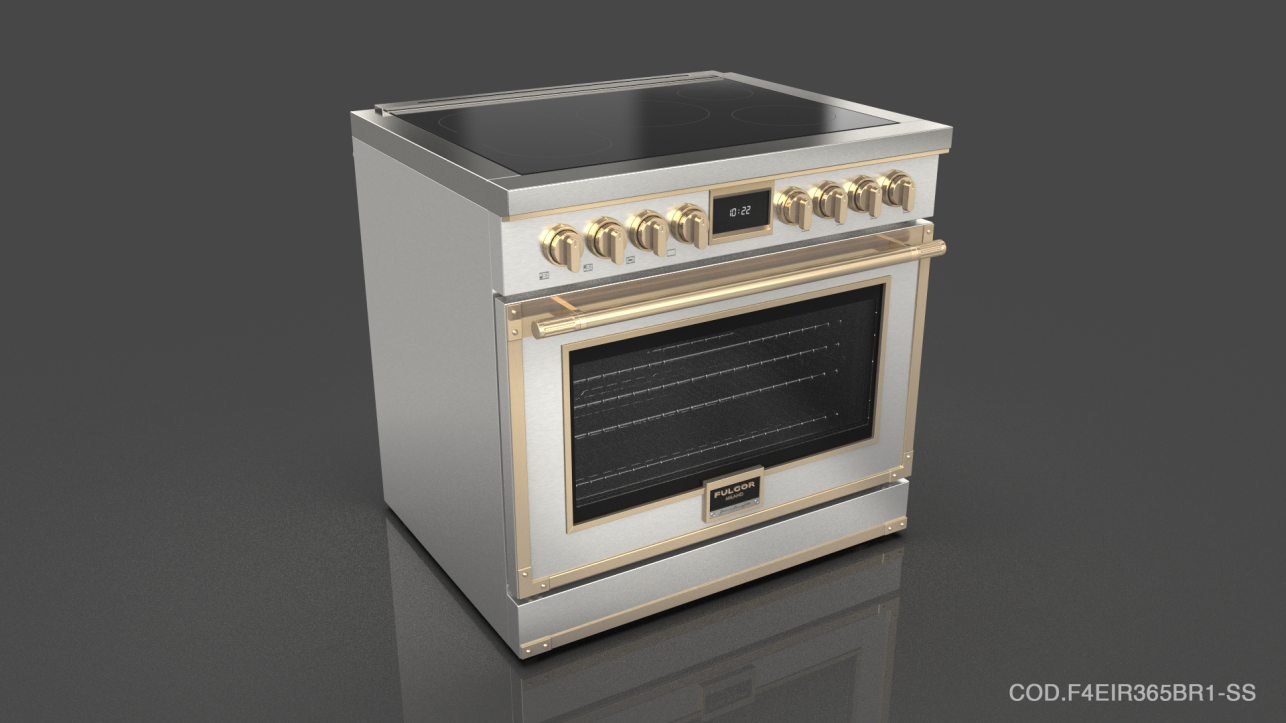 Fulgor Milano F4EIR365BR1BK Glossy Black With Brushed Brass Trim