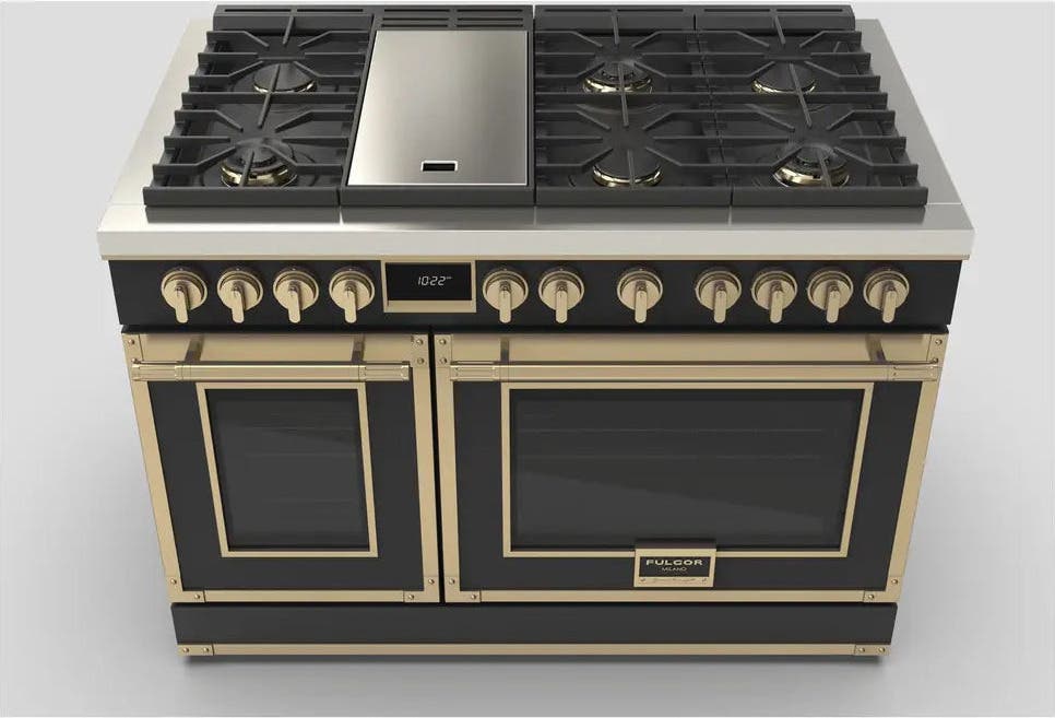 Fulgor Milano F4EDF486GBR1MB Matte Black With Brushed Brass Trim