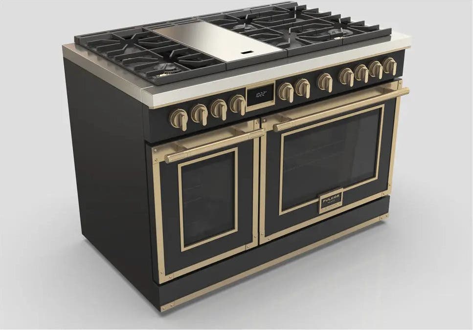 Fulgor Milano F4EDF486GBR1MB Matte Black With Brushed Brass Trim