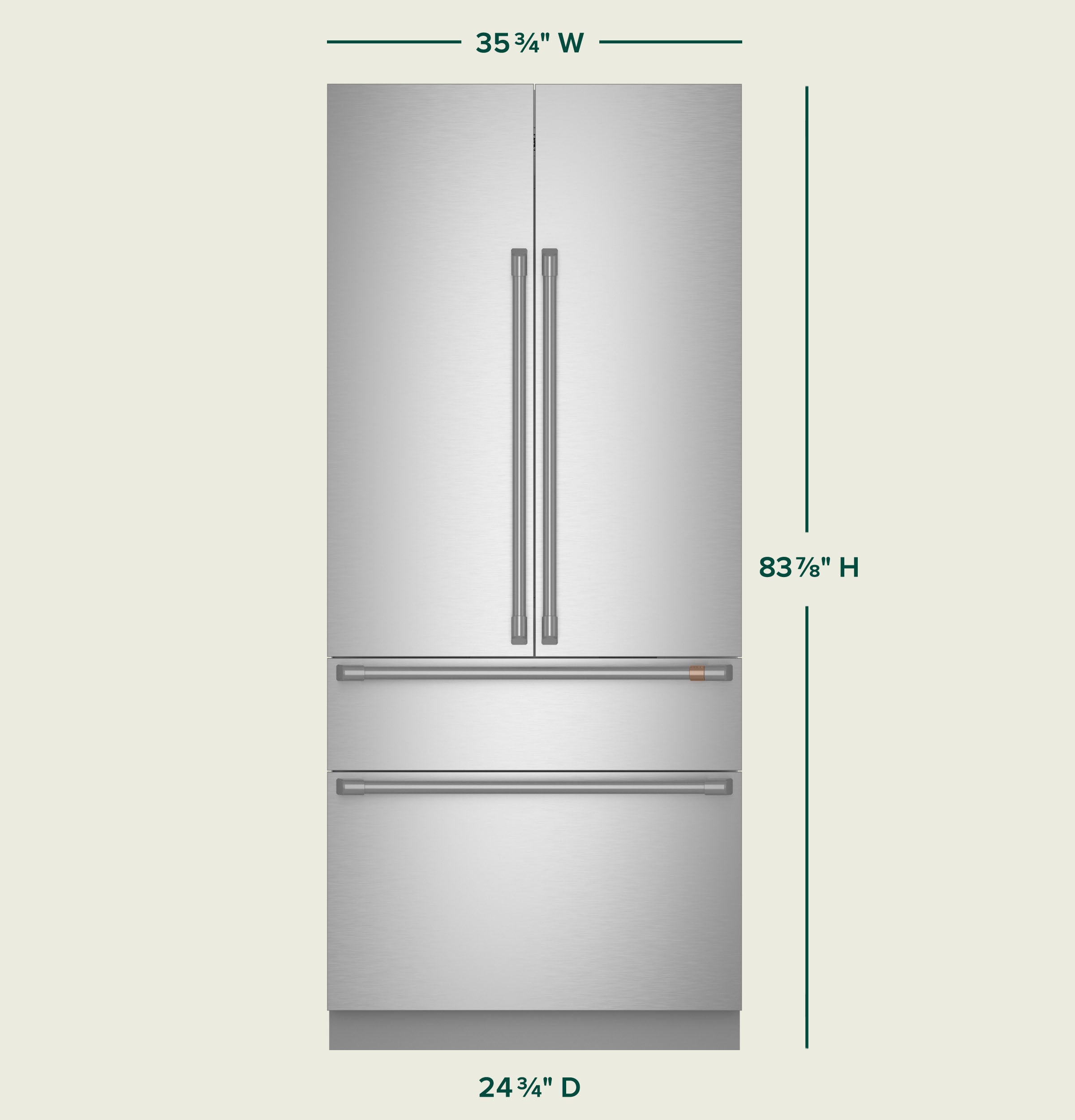 Cafe CIP36NK6ZII 36 Inch Built-In French Door Refrigerator: Panel