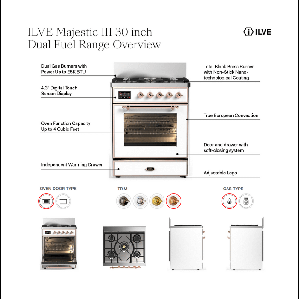 Ilve UM30NR3AWB Antique White, Burnished
