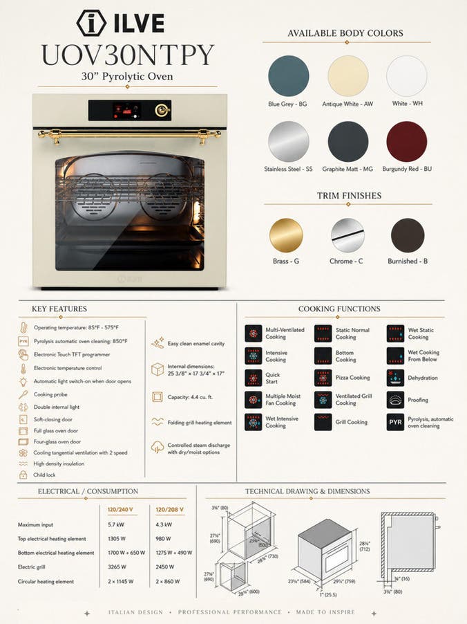 Ilve UOV30NTPYBUG Burgundy, Brass