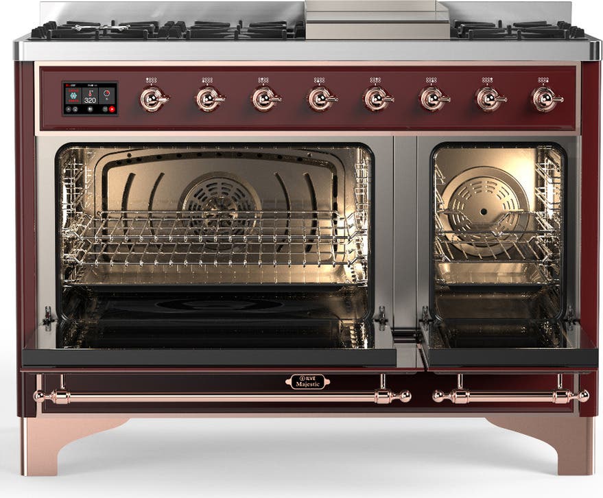 Ilve UM48FQNR3BUPLP Burgundy With Copper Trim, Liquid Propane