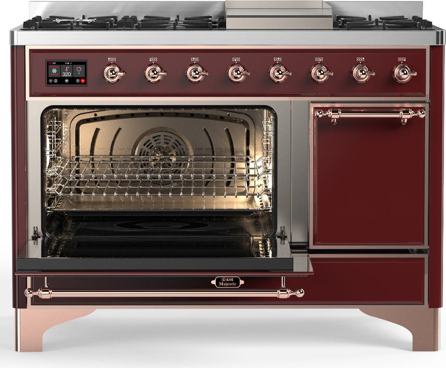 Ilve UM48FQNR3BUPLP Burgundy With Copper Trim, Liquid Propane