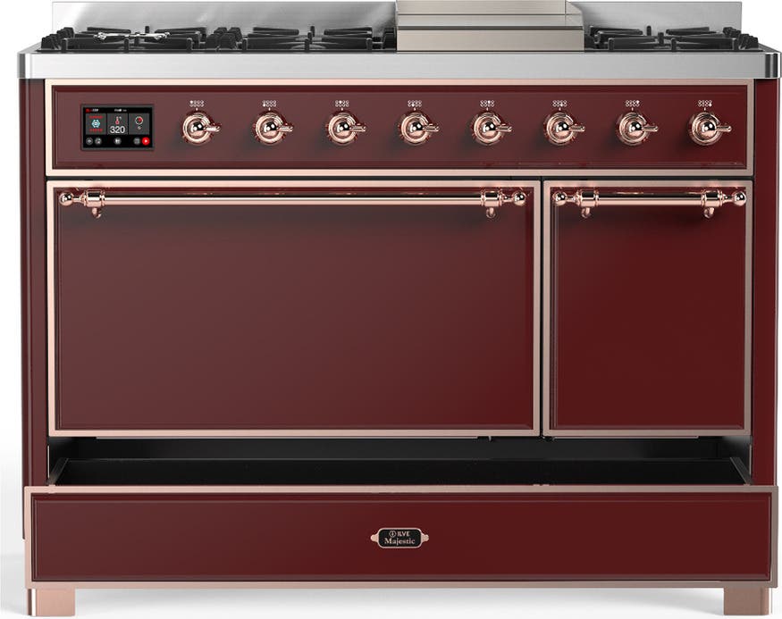 Ilve UM48FQNR3BUPLP Burgundy With Copper Trim, Liquid Propane