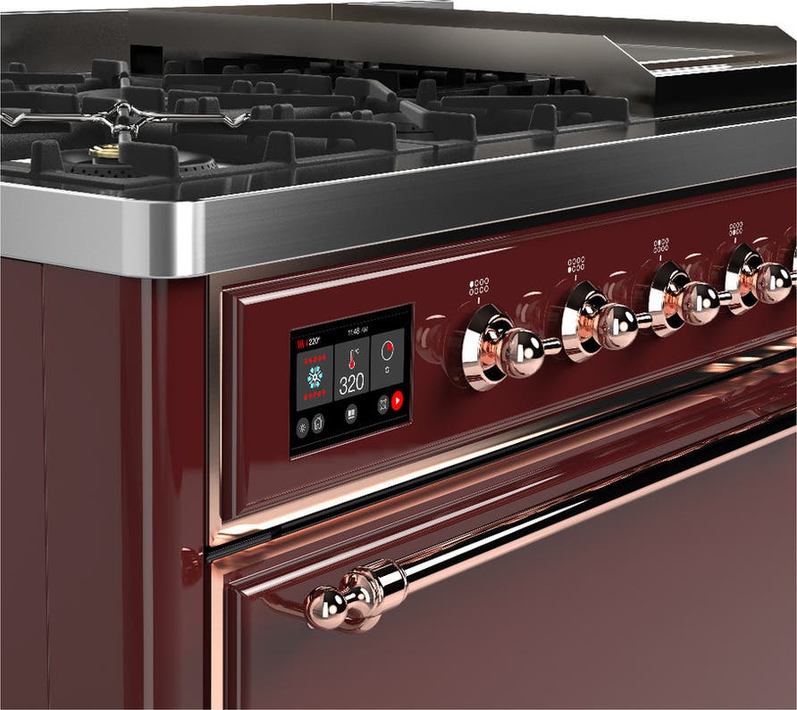 Ilve UM48FQNR3BUPLP Burgundy With Copper Trim, Liquid Propane