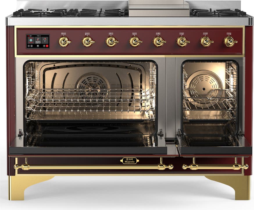 Ilve UM48FQNR3BUG Burgundy With Brass Trim, Natural Gas
