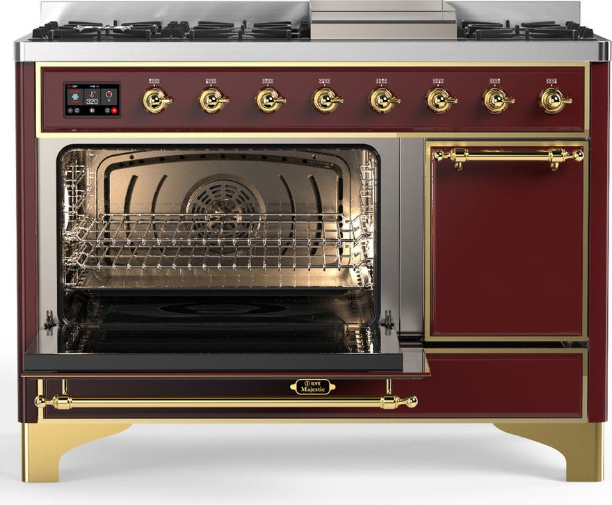 Ilve UM48FQNR3BUG Burgundy With Brass Trim, Natural Gas