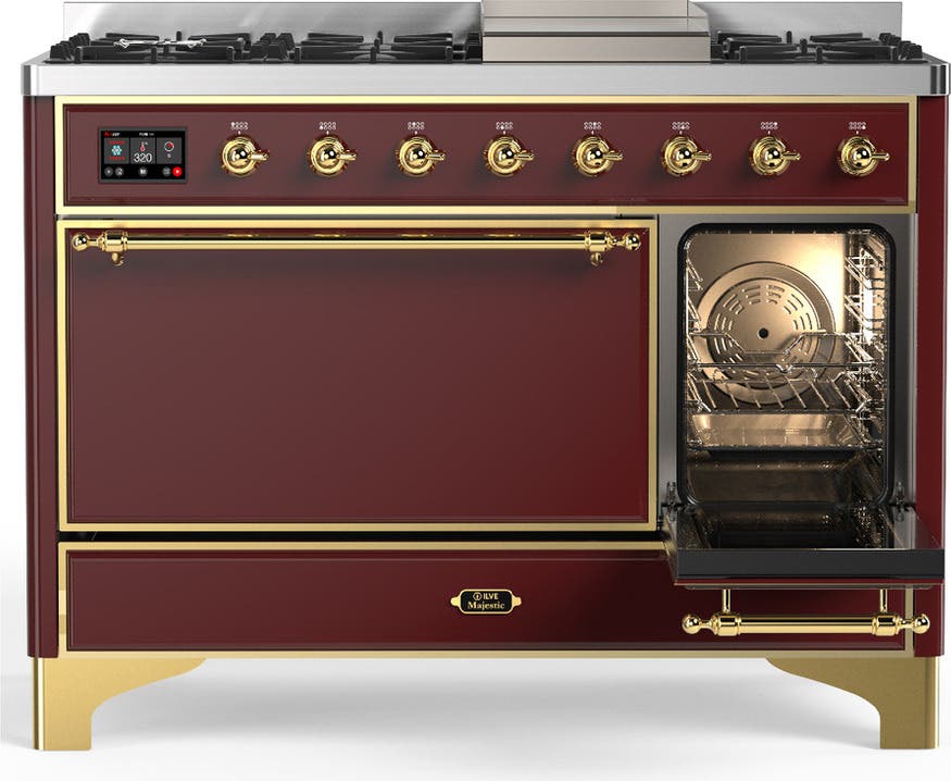 Ilve UM48FQNR3BUG Burgundy With Brass Trim, Natural Gas